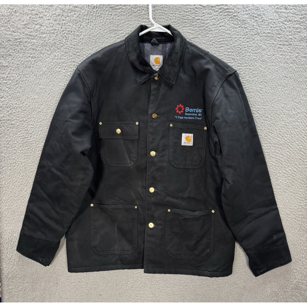 Carhartt Jacket Adult Medium Black Canvas Blanket Lined Chore Coat Workwear Barn